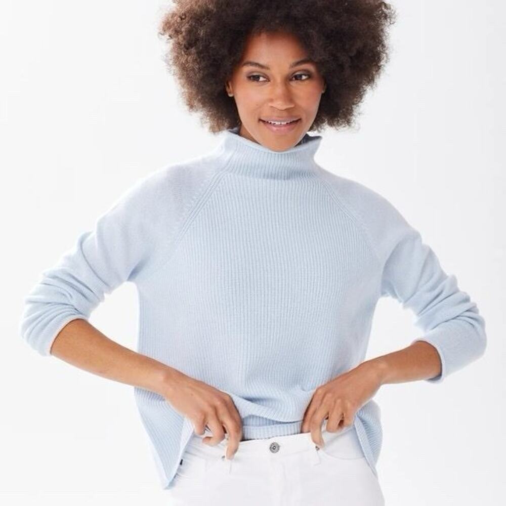 Alice Walk Blue Cashmere Mockneck Knit Sweater L